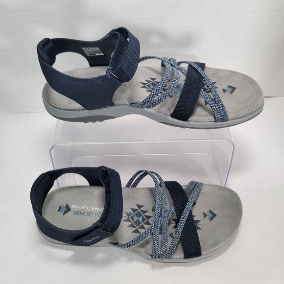Skechers Womens 9 Navy Strappy Sandals Open Toe Comfortable Casual Summer - Picture 10 of 10